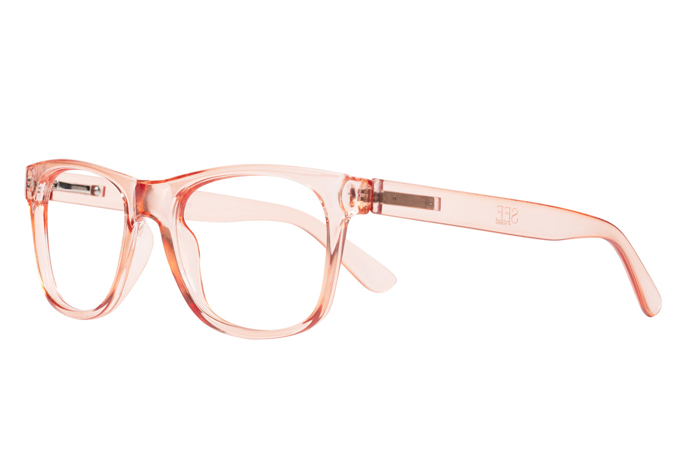 SVANEKE transparent pink/nude reading glasses. Pleasant soft color.
