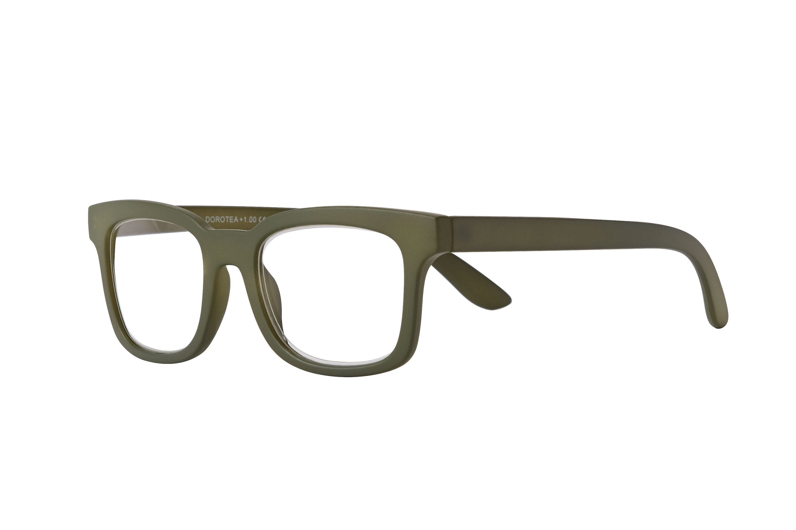 DOROTEA foggy mat olive Reading Glasses. Keep in stock.