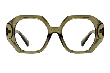 RACHEL transp. olive Reading glasses. SALE 25%. Keep in stock.