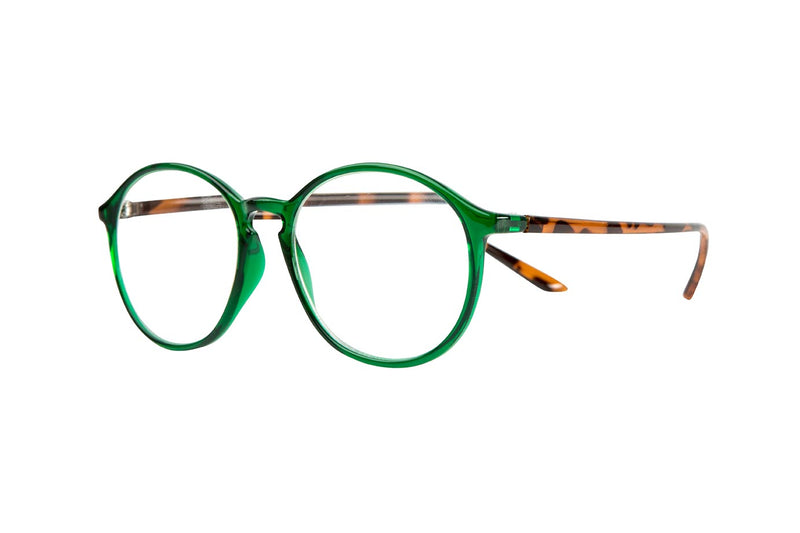 RUSSEL transp. bottle green Reading Glasses 50% Rabatt.